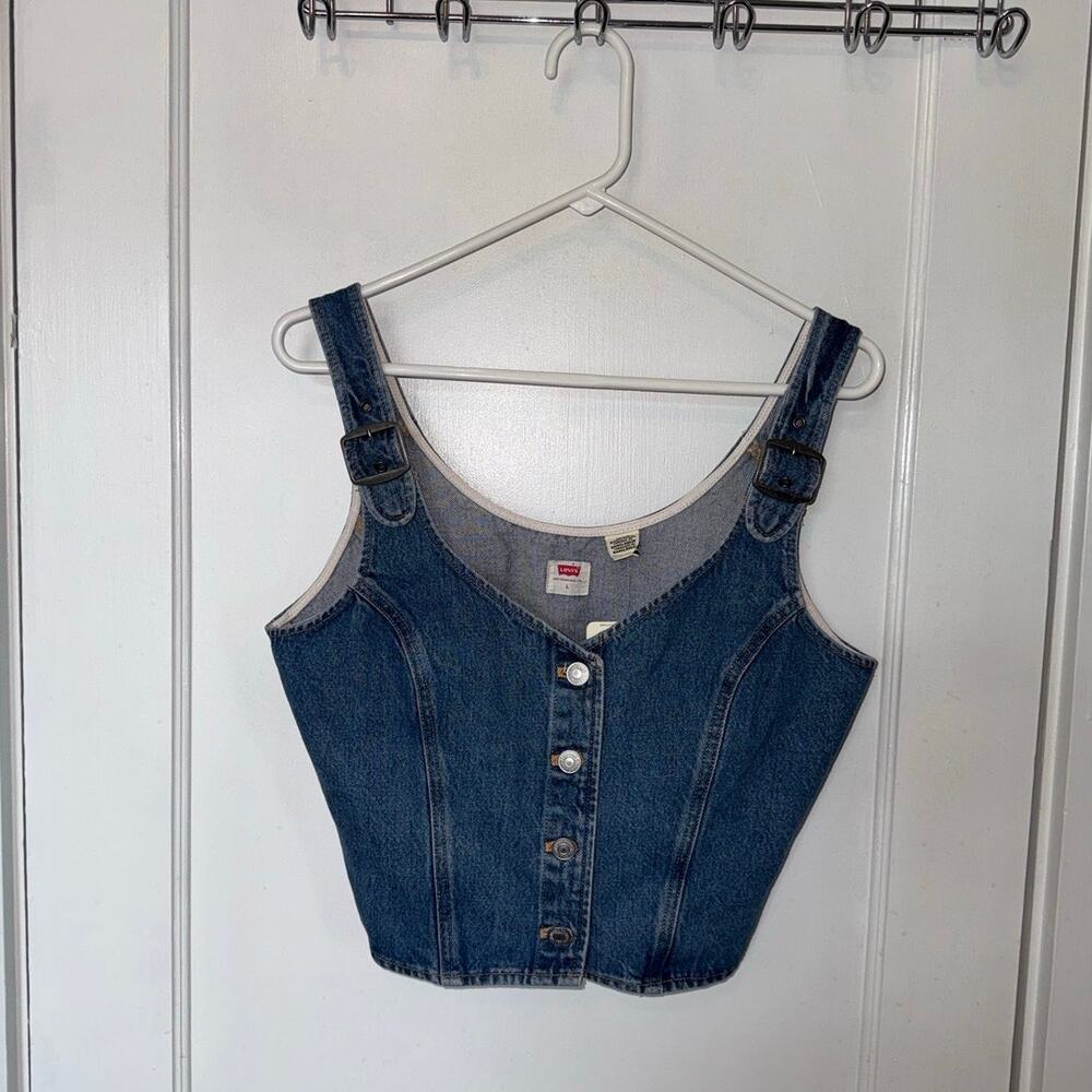 New Levi's Button Down Buckle Strap Denim Vest Women's size L